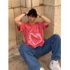 imageAelfric Eden Mens Oversized T Shirts Tees Distorted Portrait Print Crew Neck Cotton Tops Streetwear Casual ShirtPink