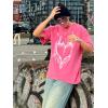 imageAelfric Eden Mens Oversized T Shirts Tees Distorted Portrait Print Crew Neck Cotton Tops Streetwear Casual ShirtPink