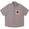 imageAelfric Eden CutOut Heart Short Sleeve Shirt Collar Button Down Plaid Casual Tshirt TopsKhaki