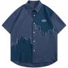 imageAelfric Eden Fringe Short Sleeve Shirts Patchwork Button Down Shirts Streetwear Aesthetic Solid Color Hawaiian Shirts01blue