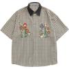 imageAelfric Eden Shirts Plaid Embroidery Short Sleeve Shirt Casual Graphic TShirts Men Button Down Tee Tops OufitsBlack