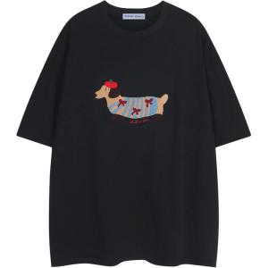 imageAelfric Eden Cartoon Dog Tee Shirt Cotton Graphic TShirts Cute Casual Summer Oversized Shirts Streetwear TopsBlack