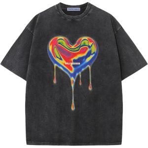 imageAelfric Eden Graphic Shirts Thermal Imaging Heart Print Tee Shirt Acid Wash Short Sleeve Tops Oversized Trendy OutfitsBlack