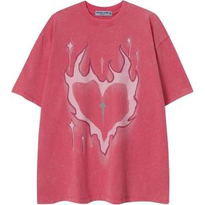 imageAelfric Eden Mens Oversized T Shirts Tees Distorted Portrait Print Crew Neck Cotton Tops Streetwear Casual ShirtPink