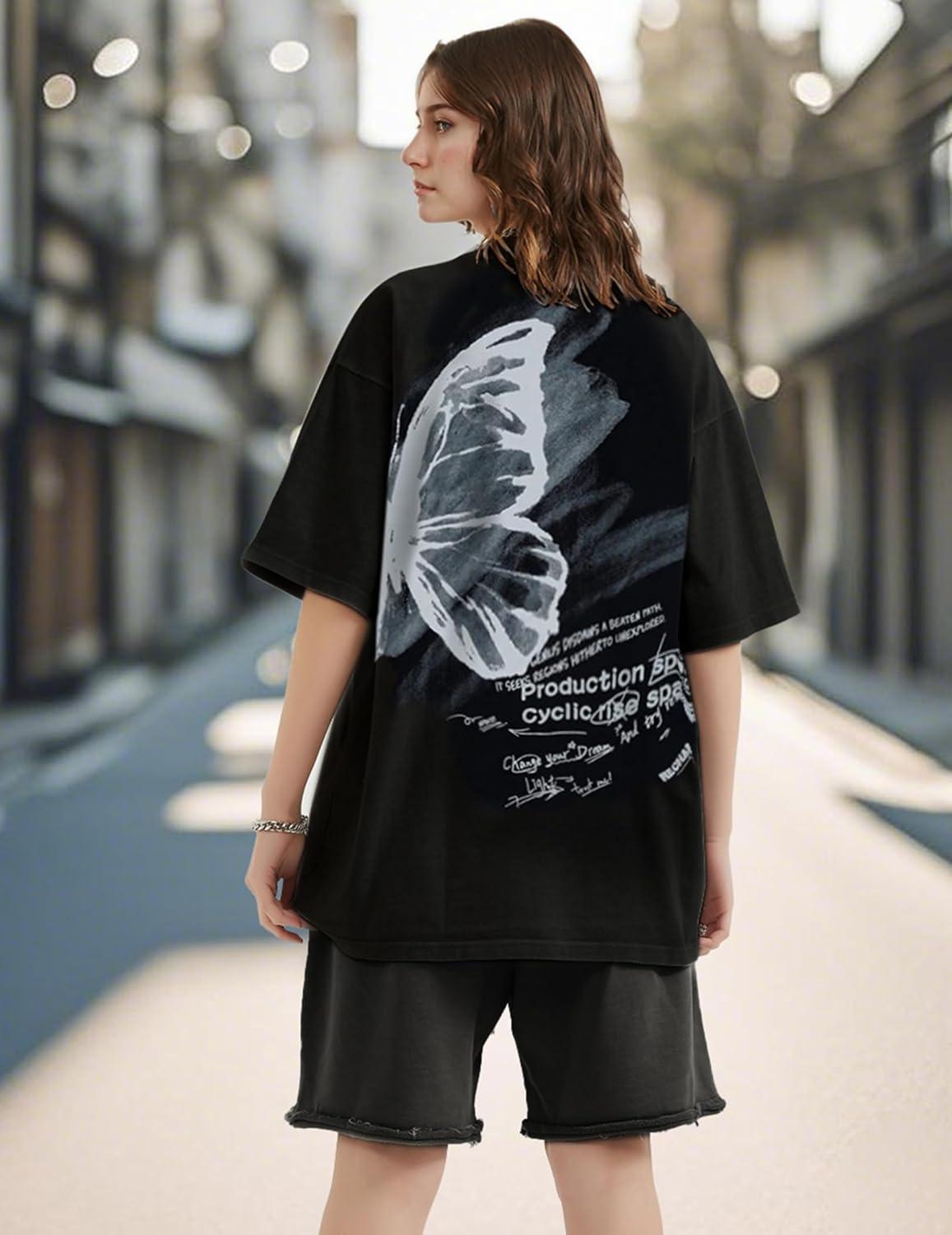 imageAelfric Eden Butterfly Graphic Tee Oversized T Shirts for Men Short Sleeve Tops Streetwear Y2K TShirtBlack