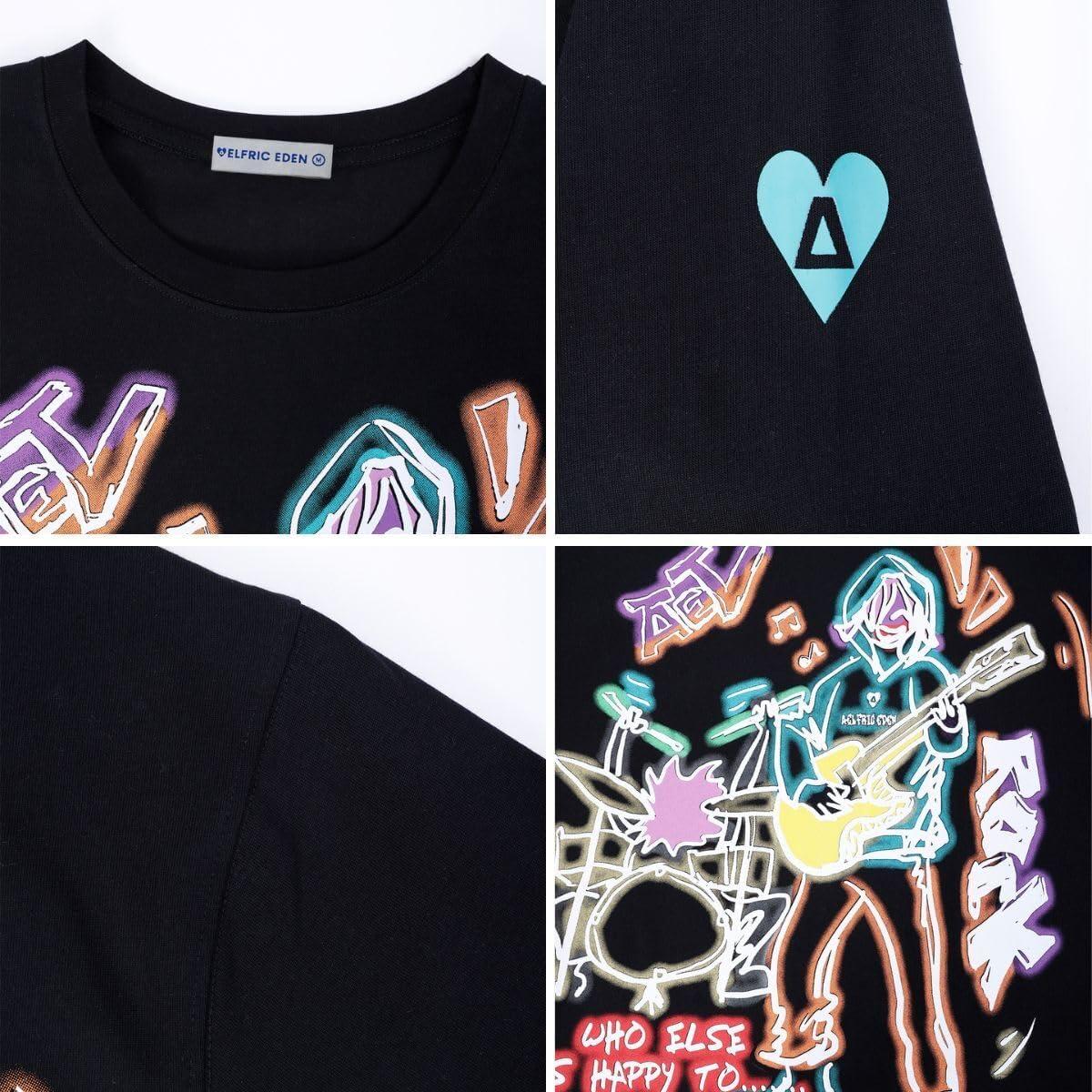 imageAelfric Eden Graphic Tees Men Y2k Oversized T Shirts Women Hip Hop Character Vintage Tees Unisex Summer TopsBlack
