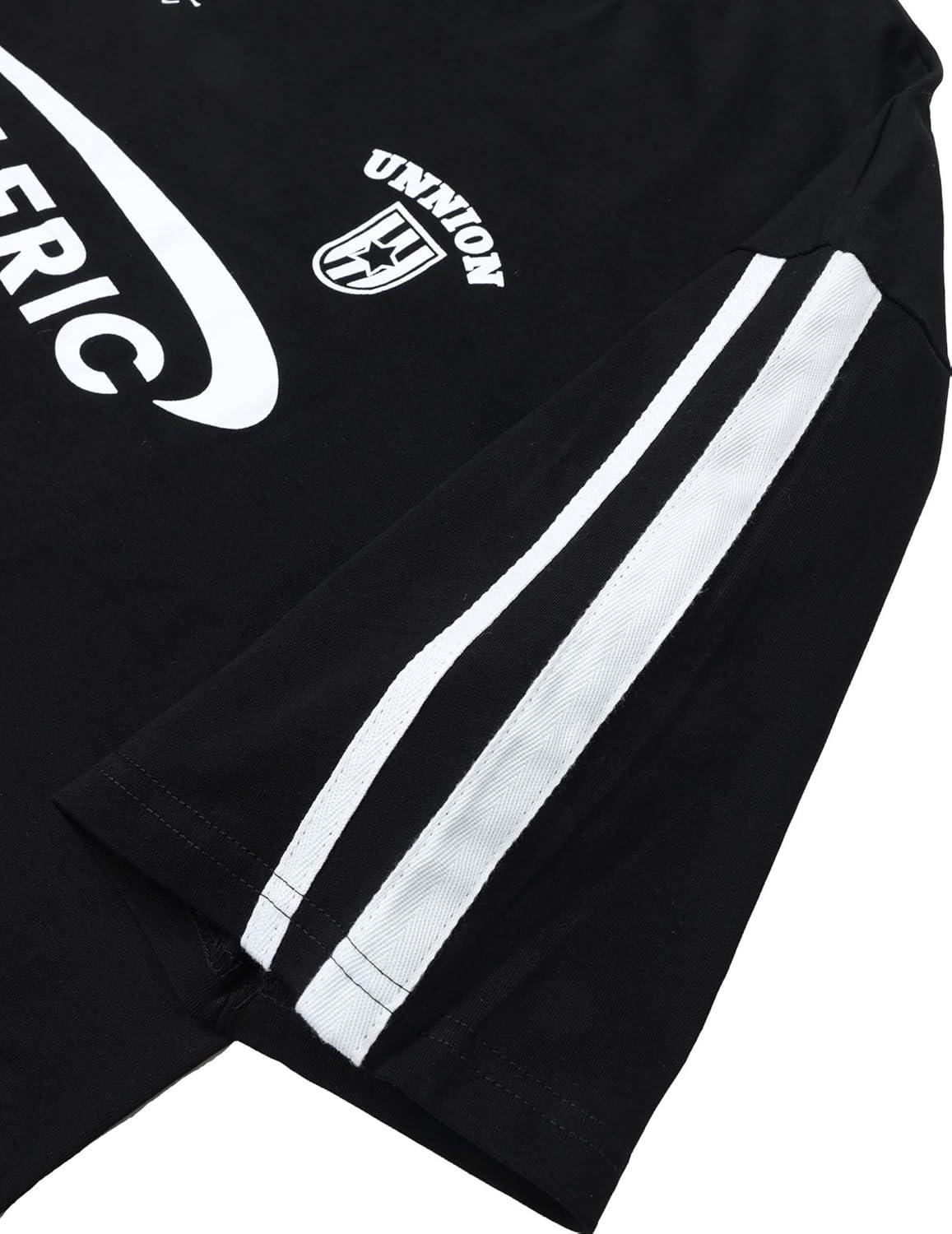 imageAelfric Eden Graphic Tees Y2k Women Oversized T Shirts Striped Patchwork Crewneck Unisex Streetwear TopsBlack