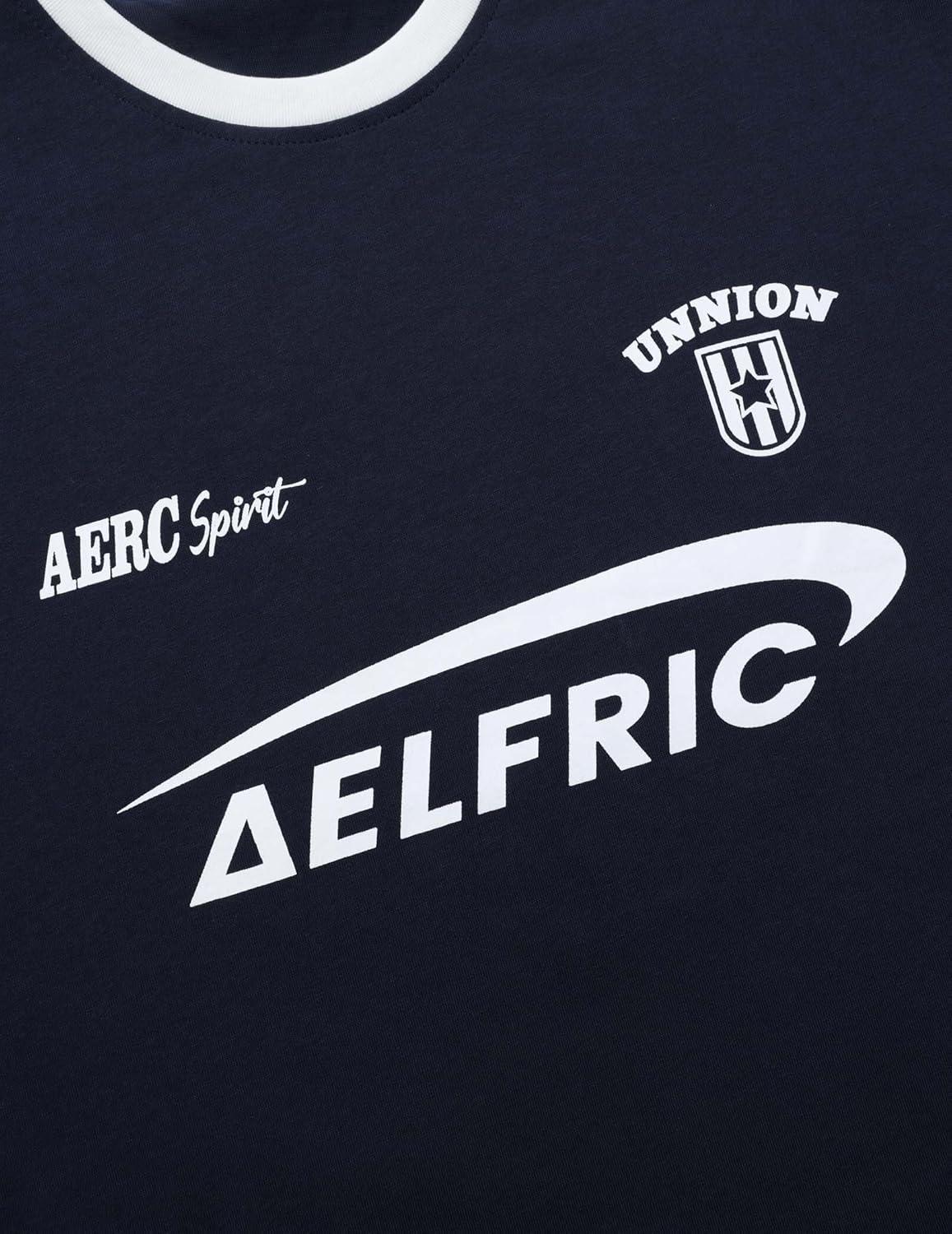 imageAelfric Eden Graphic Tees Y2k Women Oversized T Shirts Striped Patchwork Crewneck Unisex Streetwear TopsNavy Blue