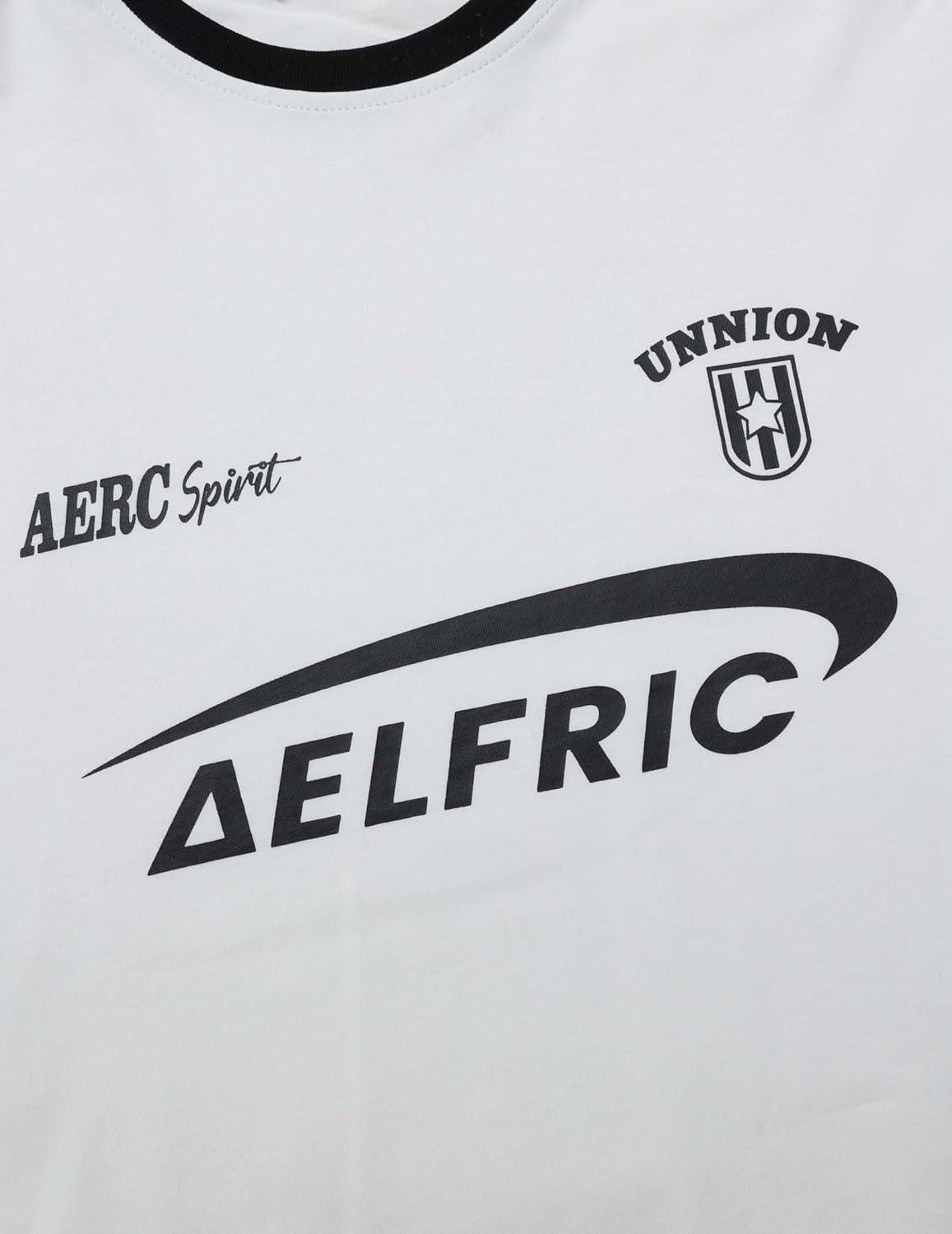 imageAelfric Eden Graphic Tees Y2k Women Oversized T Shirts Striped Patchwork Crewneck Unisex Streetwear TopsWhite