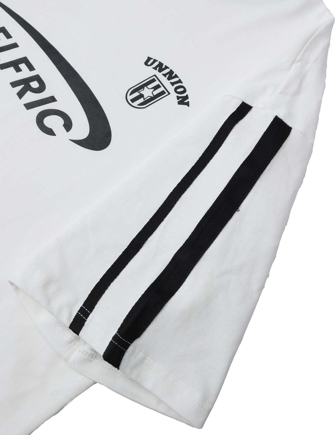 imageAelfric Eden Graphic Tees Y2k Women Oversized T Shirts Striped Patchwork Crewneck Unisex Streetwear TopsWhite
