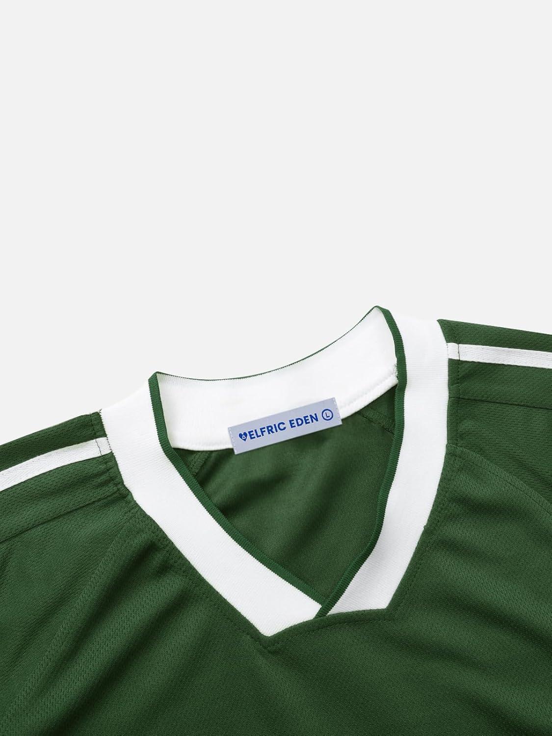 imageAelfric Eden Jersey Shirts Women Oversized Mesh V Neck Graphic Tees Y2k Color Block Short Sleeve T Shirt TopsGreen