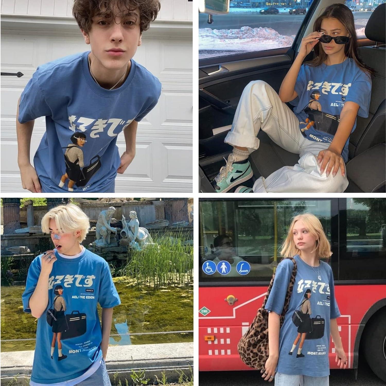 imageAelfric Eden Mens Oversized Graphic Tee Summer Unisex Hipster Printed Casual Harajuku Top TshirtBlue