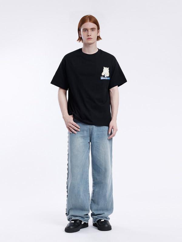 imageAelfric Eden Mens Oversized Ramen Cat Graphic Tees Streetwear Casual Summer Tops TShirt UnisexBlack