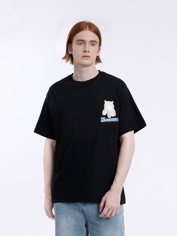 imageAelfric Eden Mens Oversized Ramen Cat Graphic Tees Streetwear Casual Summer Tops TShirt UnisexBlack