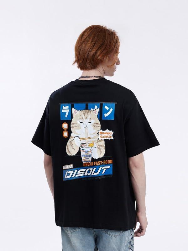 imageAelfric Eden Mens Oversized Ramen Cat Graphic Tees Streetwear Casual Summer Tops TShirt UnisexBlack