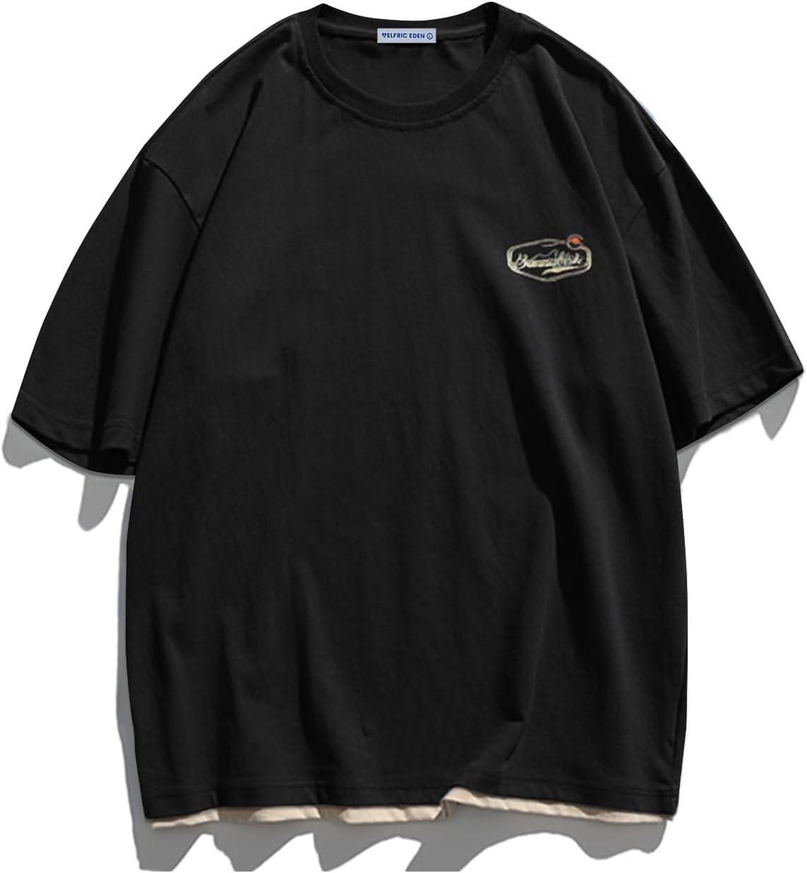 imageAelfric Eden Mens Oversized T Shirts Graphic Tees Print Crew Neck Cotton Tops Streetwear Casual ShirtBlack