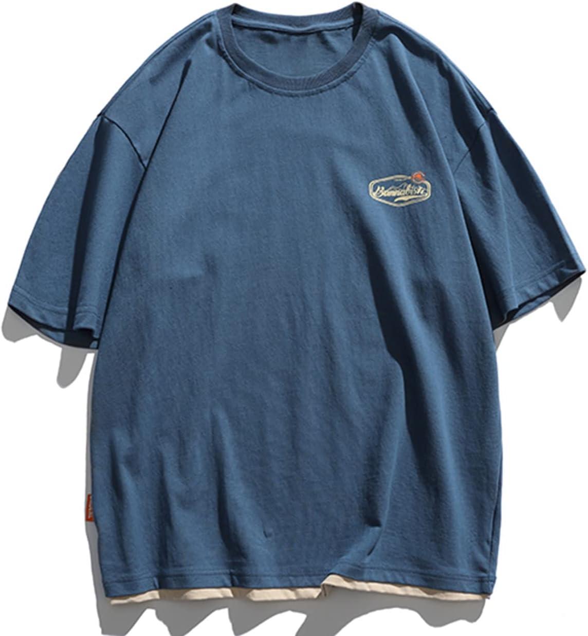 imageAelfric Eden Mens Oversized T Shirts Graphic Tees Print Crew Neck Cotton Tops Streetwear Casual ShirtBlue