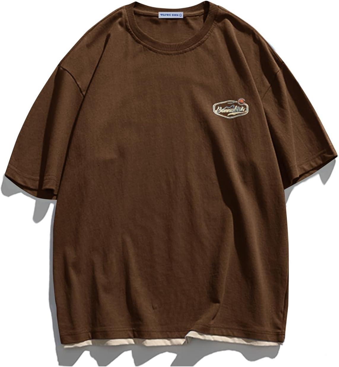 imageAelfric Eden Mens Oversized T Shirts Graphic Tees Print Crew Neck Cotton Tops Streetwear Casual ShirtBrown