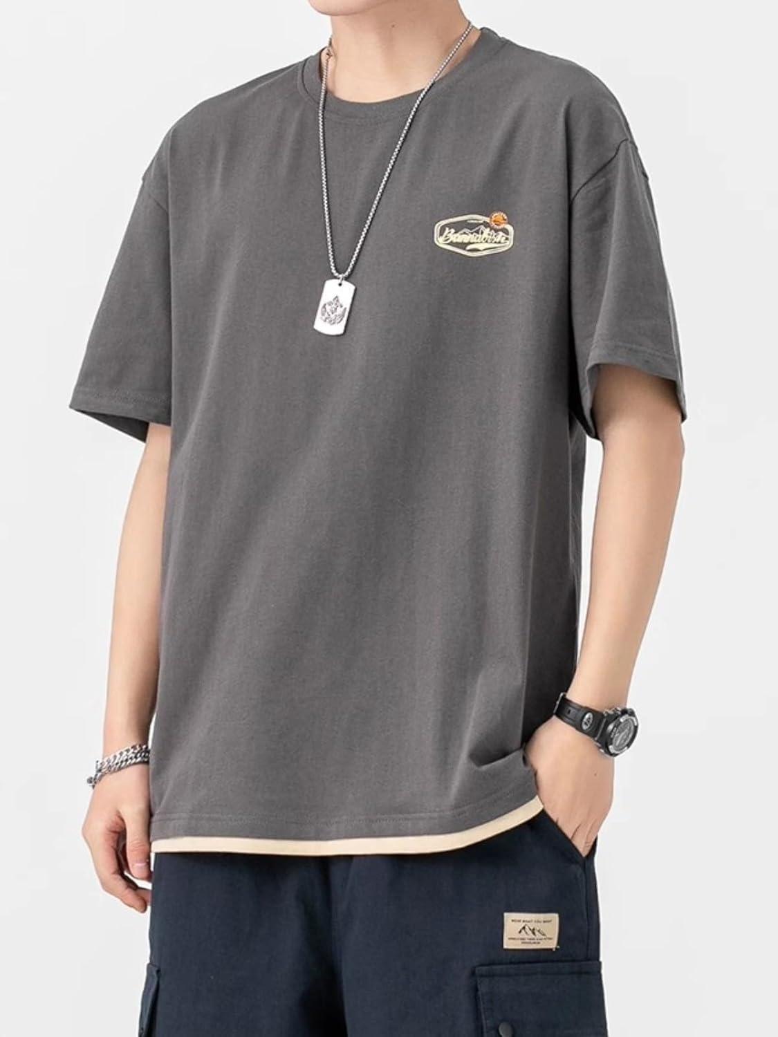 imageAelfric Eden Mens Oversized T Shirts Graphic Tees Print Crew Neck Cotton Tops Streetwear Casual ShirtDark Grey
