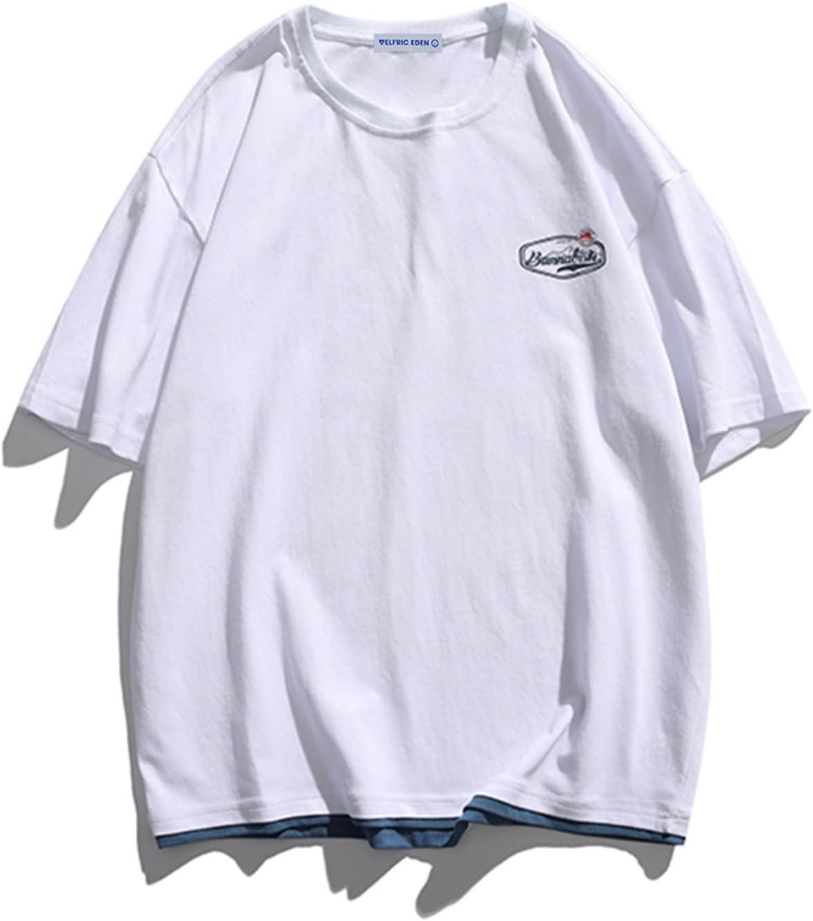 imageAelfric Eden Mens Oversized T Shirts Graphic Tees Print Crew Neck Cotton Tops Streetwear Casual ShirtWhite