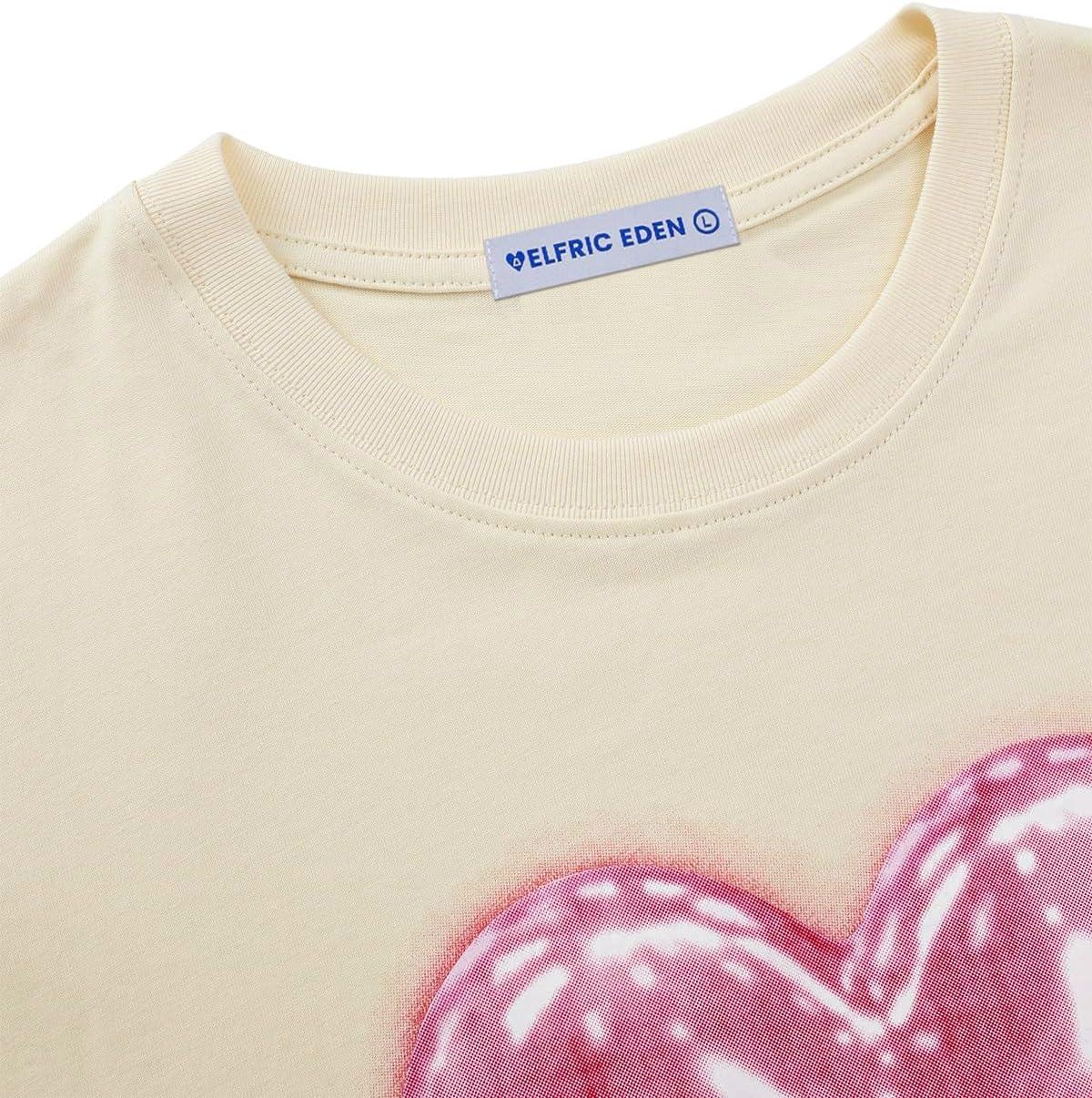 imageAelfric Eden Women Love Balloon Graphic Tees Summer Short Sleeve Printed Cotton T Shirts Casual Harajuku TopsApricot
