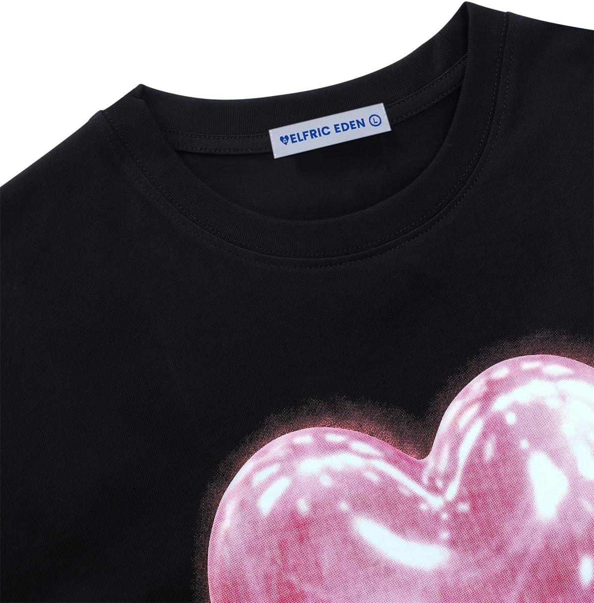 imageAelfric Eden Women Love Balloon Graphic Tees Summer Short Sleeve Printed Cotton T Shirts Casual Harajuku TopsBlackpink