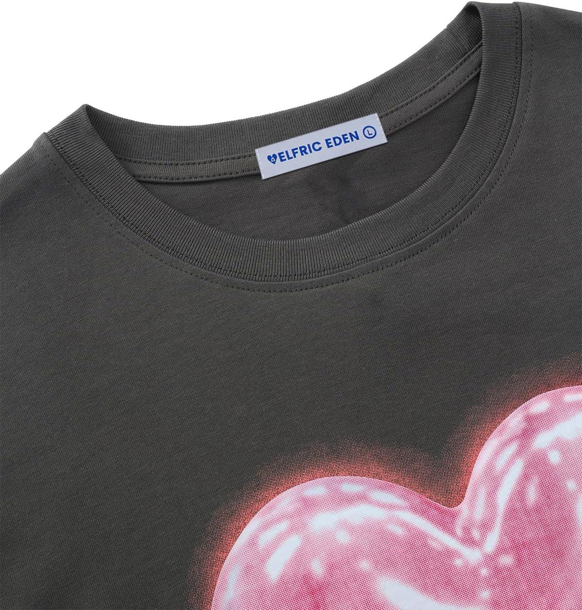 imageAelfric Eden Women Love Balloon Graphic Tees Summer Short Sleeve Printed Cotton T Shirts Casual Harajuku TopsGrey