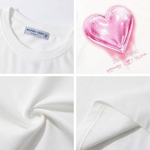 imageAelfric Eden Women Love Balloon Graphic Tees Summer Short Sleeve Printed Cotton T Shirts Casual Harajuku TopsWhite