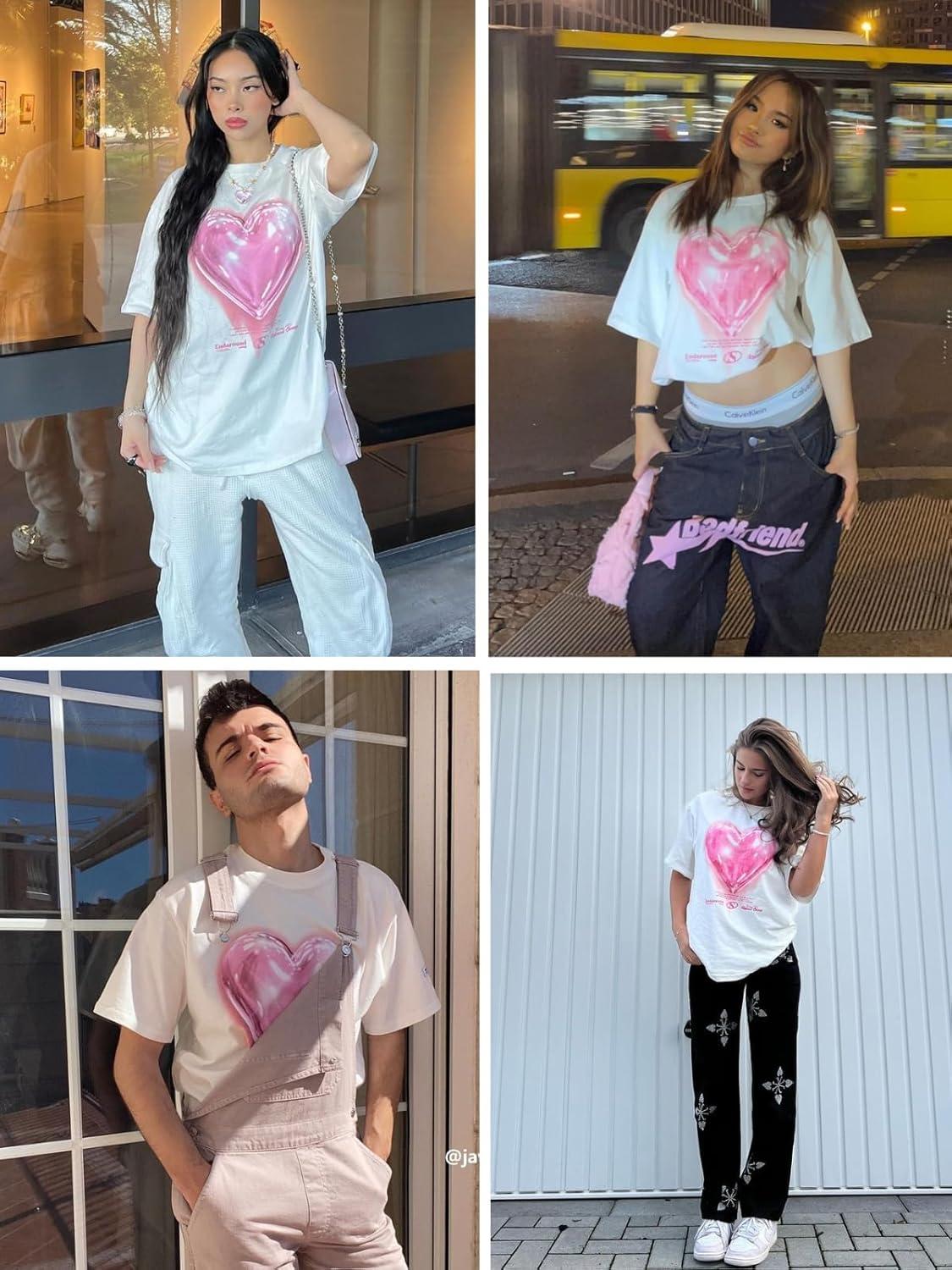 imageAelfric Eden Women Love Balloon Graphic Tees Summer Short Sleeve Printed Cotton T Shirts Casual Harajuku TopsWhite