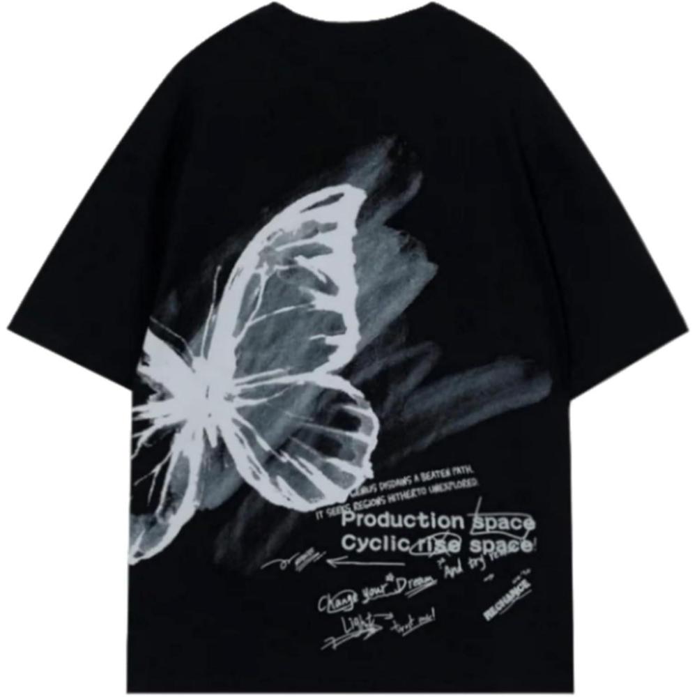 imageAelfric Eden Butterfly Graphic Tee Oversized T Shirts for Men Short Sleeve Tops Streetwear Y2K TShirtBlack
