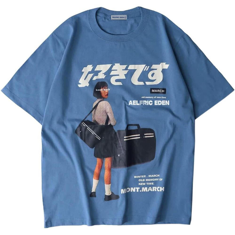 imageAelfric Eden Mens Oversized Graphic Tee Summer Unisex Hipster Printed Casual Harajuku Top TshirtBlue