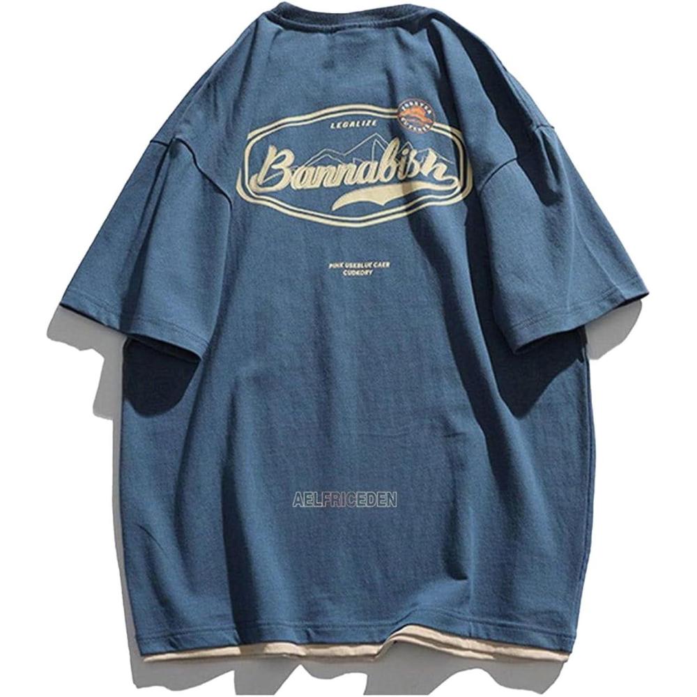 imageAelfric Eden Mens Oversized T Shirts Graphic Tees Print Crew Neck Cotton Tops Streetwear Casual ShirtBlue