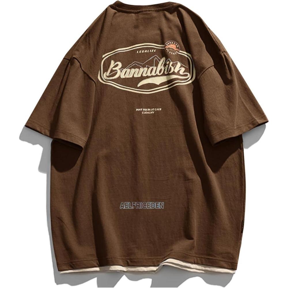 imageAelfric Eden Mens Oversized T Shirts Graphic Tees Print Crew Neck Cotton Tops Streetwear Casual ShirtBrown