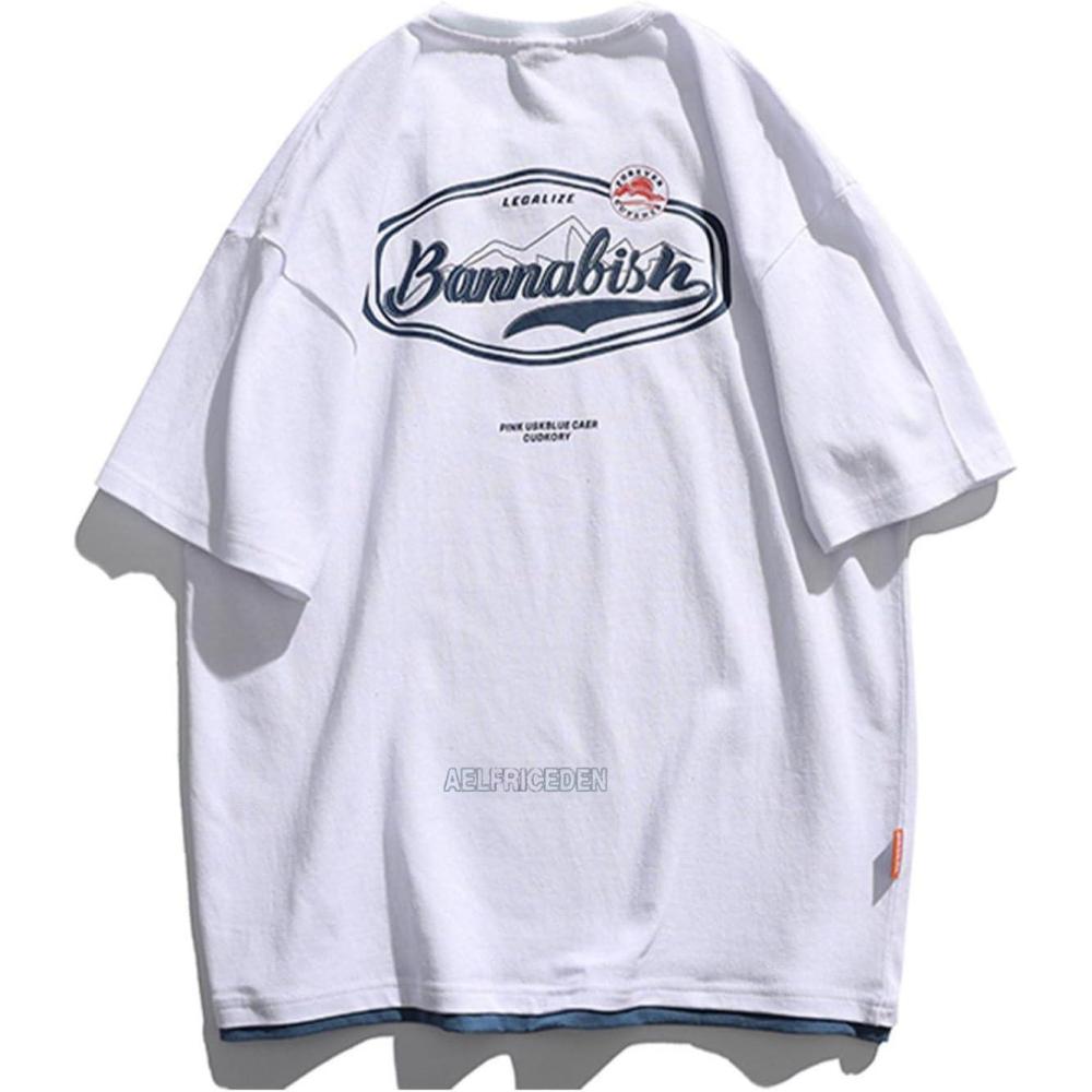 imageAelfric Eden Mens Oversized T Shirts Graphic Tees Print Crew Neck Cotton Tops Streetwear Casual ShirtWhite