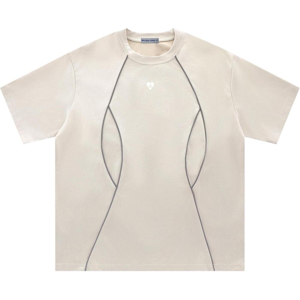 imageAelfric Eden Oversized Mens TShirt Reflective Strip Suede Tee with Brand Embroidery DetailingApricot