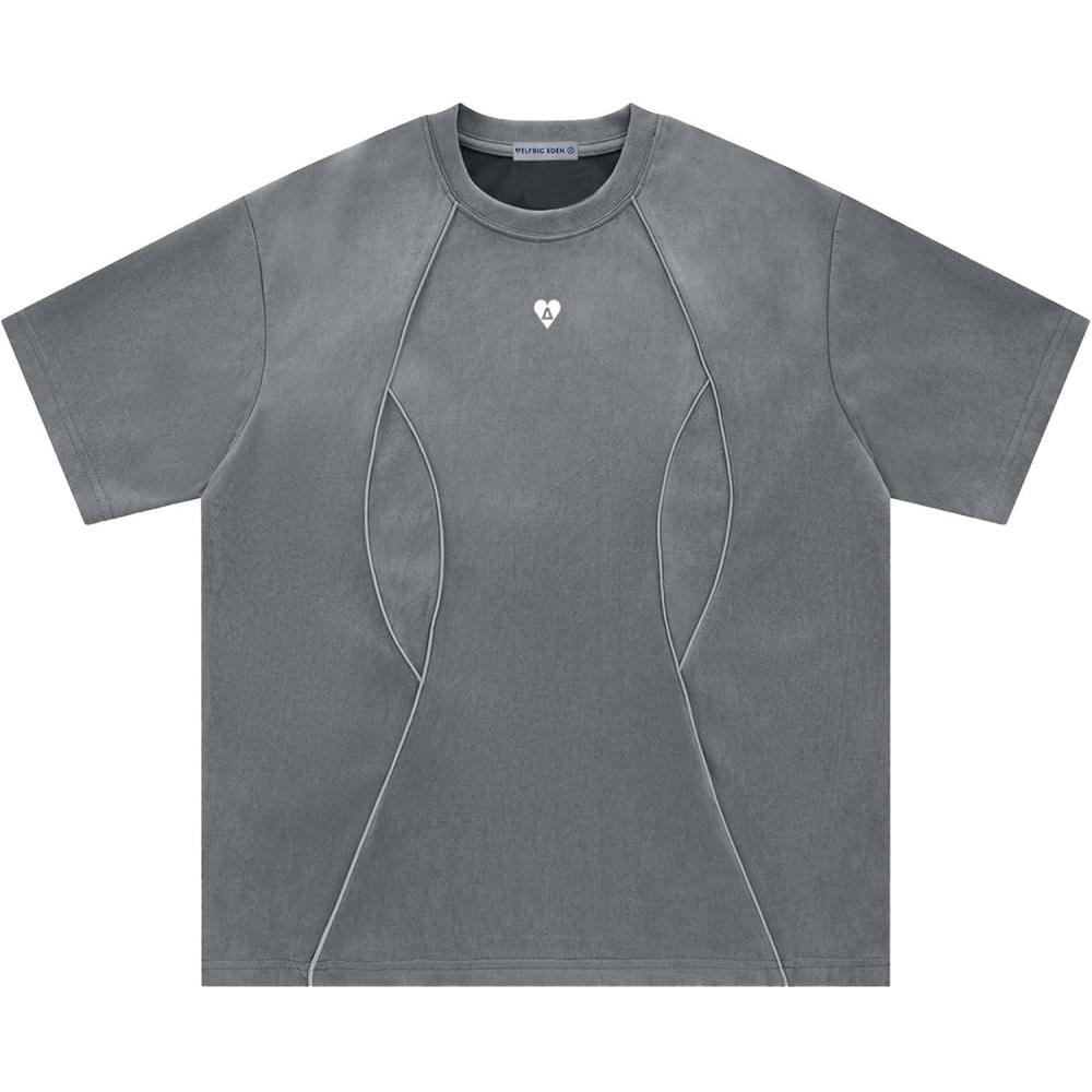 imageAelfric Eden Oversized Mens TShirt Reflective Strip Suede Tee with Brand Embroidery DetailingGrey