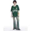 imageAelfric Eden Jersey Shirts Women Oversized Mesh V Neck Graphic Tees Y2k Color Block Short Sleeve T Shirt TopsGreen