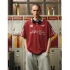 imageAelfric Eden Mens Vintage Letter Polo Tee Oversized Button Collar Graphic Patchwork T Shirt Short Sleeve Summer TopsRed