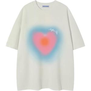 imageAelfric Eden Graphic T Shirts for Women Blurring Heart Print Tees Y2K Oversized Shirt Summer Casual Short Sleeve TopsBeige