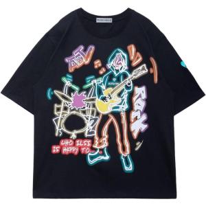 imageAelfric Eden Graphic Tees Men Y2k Oversized T Shirts Women Hip Hop Character Vintage Tees Unisex Summer TopsBlack