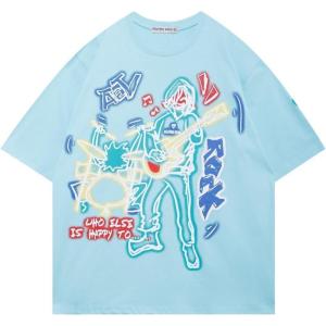 imageAelfric Eden Graphic Tees Men Y2k Oversized T Shirts Women Hip Hop Character Vintage Tees Unisex Summer TopsBlue