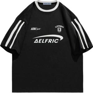 imageAelfric Eden Graphic Tees Y2k Women Oversized T Shirts Striped Patchwork Crewneck Unisex Streetwear TopsBlack