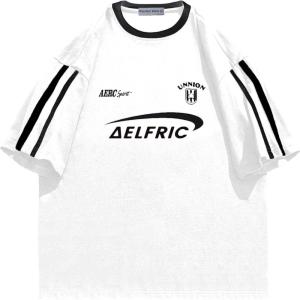 imageAelfric Eden Graphic Tees Y2k Women Oversized T Shirts Striped Patchwork Crewneck Unisex Streetwear TopsWhite