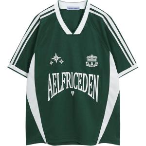 imageAelfric Eden Jersey Shirts Women Oversized Mesh V Neck Graphic Tees Y2k Color Block Short Sleeve T Shirt TopsGreen