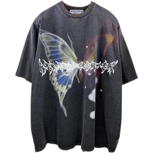 imageAelfric Eden Mens Vintage Graphic Tees Y2K Irregular Butterfly Printed Tee Oversized Streetwear Casual TShirtBlack