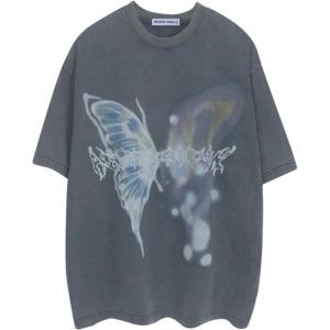 imageAelfric Eden Mens Vintage Graphic Tees Y2K Irregular Butterfly Printed Tee Oversized Streetwear Casual TShirtNavy Blue