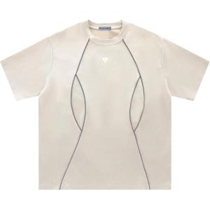 imageAelfric Eden Oversized Mens TShirt Reflective Strip Suede Tee with Brand Embroidery DetailingApricot