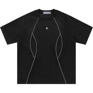 imageAelfric Eden Oversized Mens TShirt Reflective Strip Suede Tee with Brand Embroidery DetailingBlack