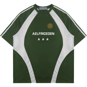 imageAelfric Eden Oversized TShirt Streetwear Contrast Color Tee Unisex Vintage Racing Tshirts Summer Baggy TopsGreen