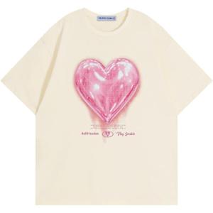 imageAelfric Eden Women Love Balloon Graphic Tees Summer Short Sleeve Printed Cotton T Shirts Casual Harajuku TopsApricot